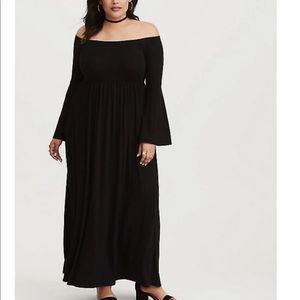 Torrid size 2 black maxi off the shoulder dress